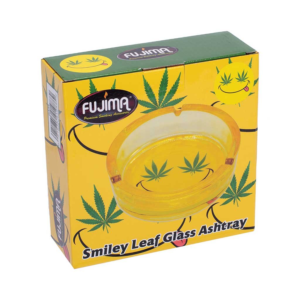 YELLOW SMILEY LEAF GLASS ASHTRAY - Image 2