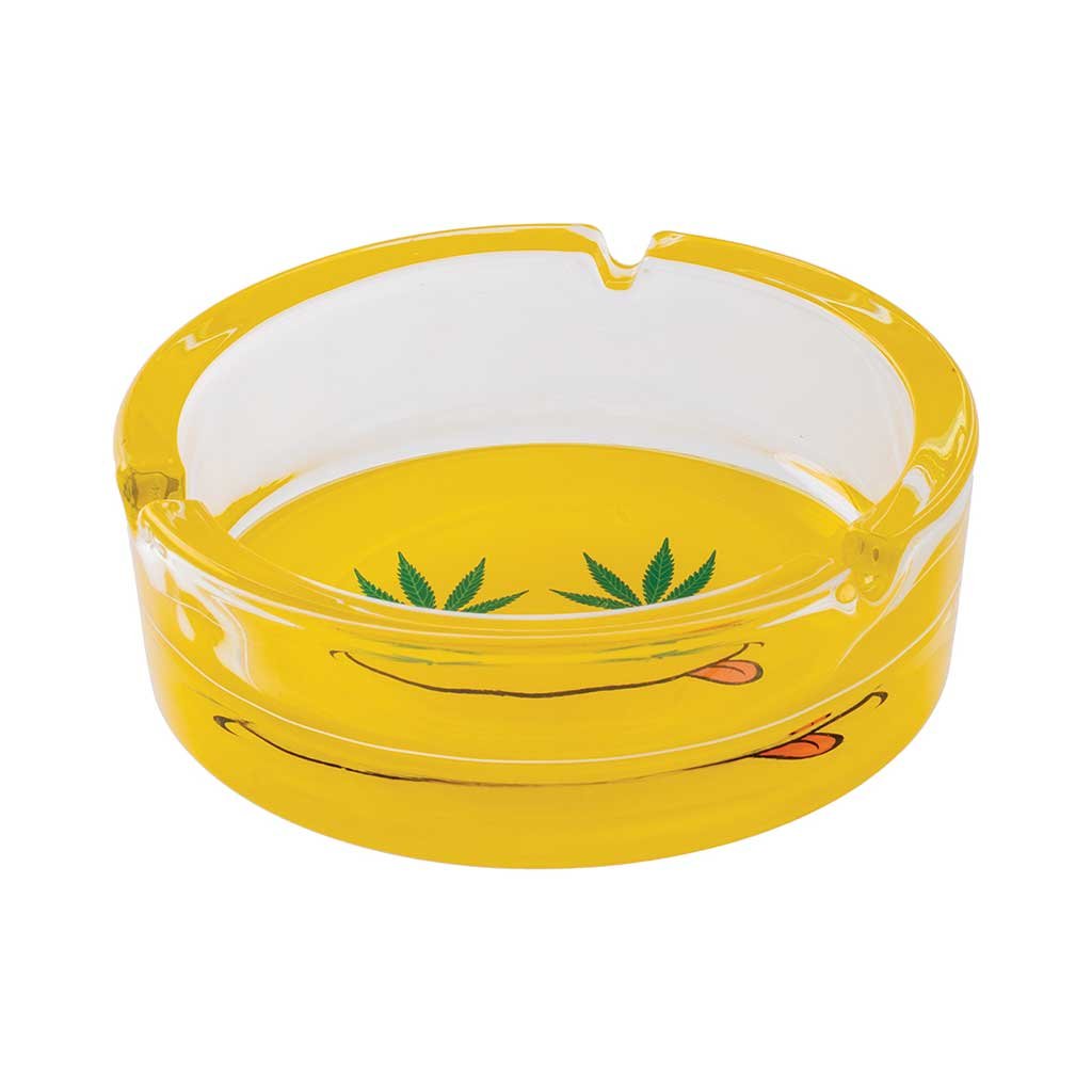 YELLOW SMILEY LEAF GLASS ASHTRAY - Image 3